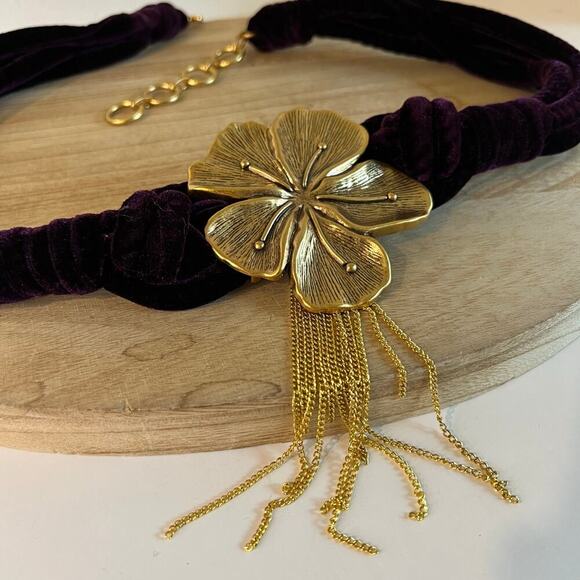 Vintage Purple Soft Velvet Chain Wrapped Golden Floral Fringe Wrap Belt One Size - Picture 1 of 10